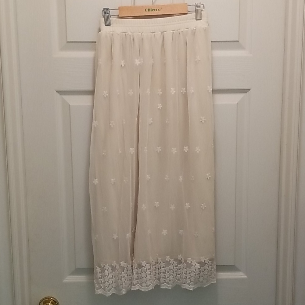 Cream colored lace tulle long skirt